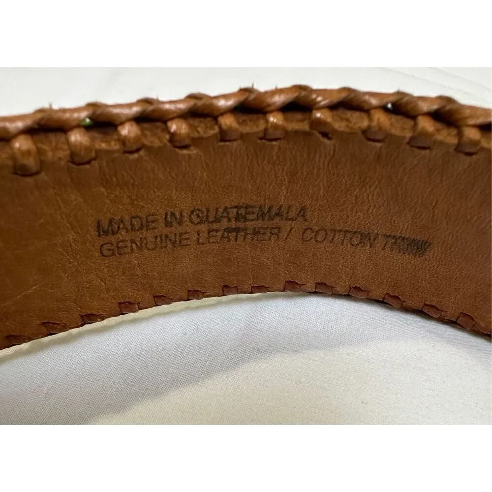 Mayan design inspired leather belt made in Guatemala size Small. #M-1289